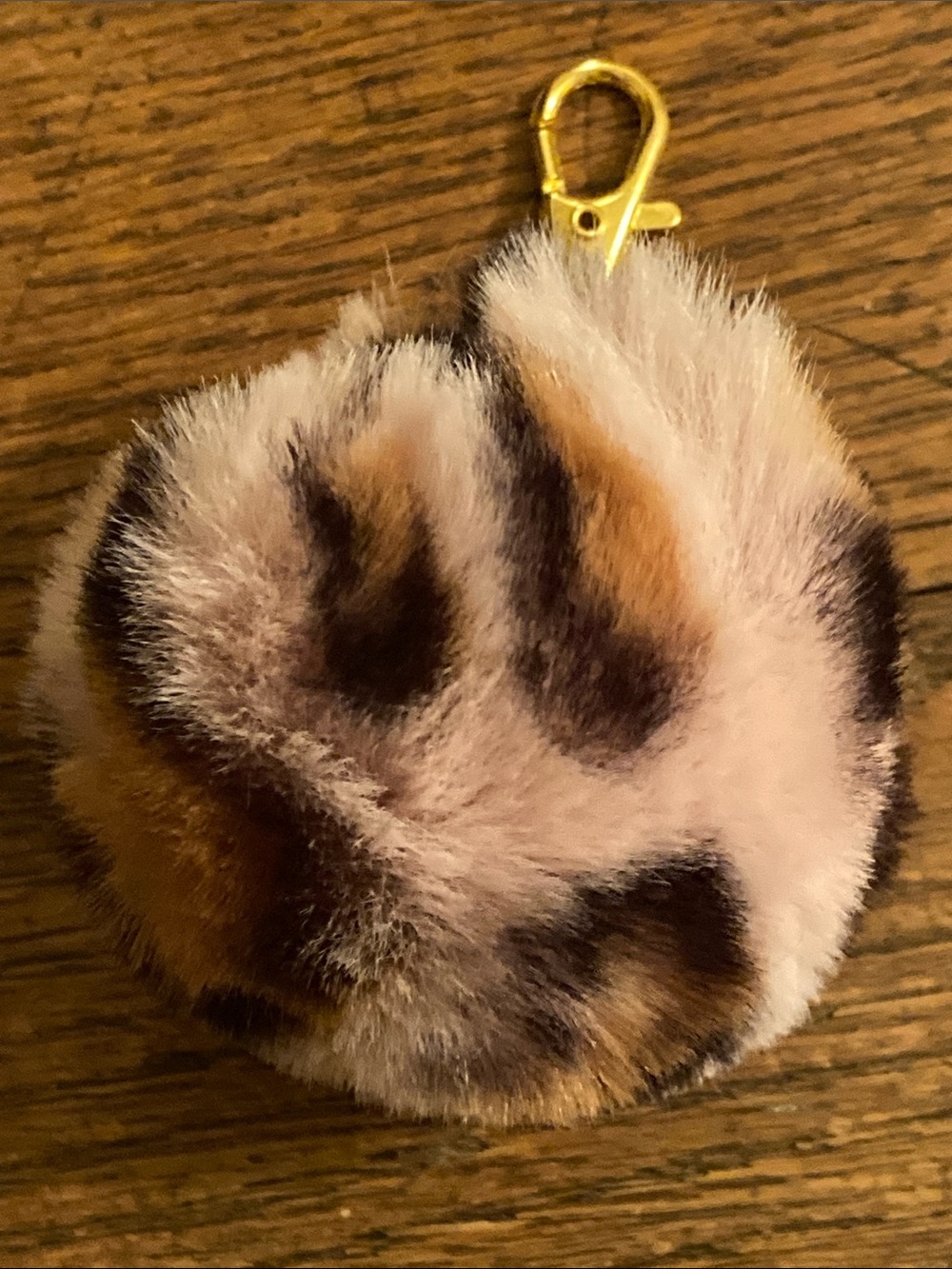 Pink Leopard Pom Purse Charm Gold Tone NWOT
